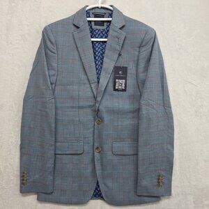 Con.Struct Men’s 34R Blazer Blue Mini Windowpane Jacket Sport Coat NWT $250 MSRP